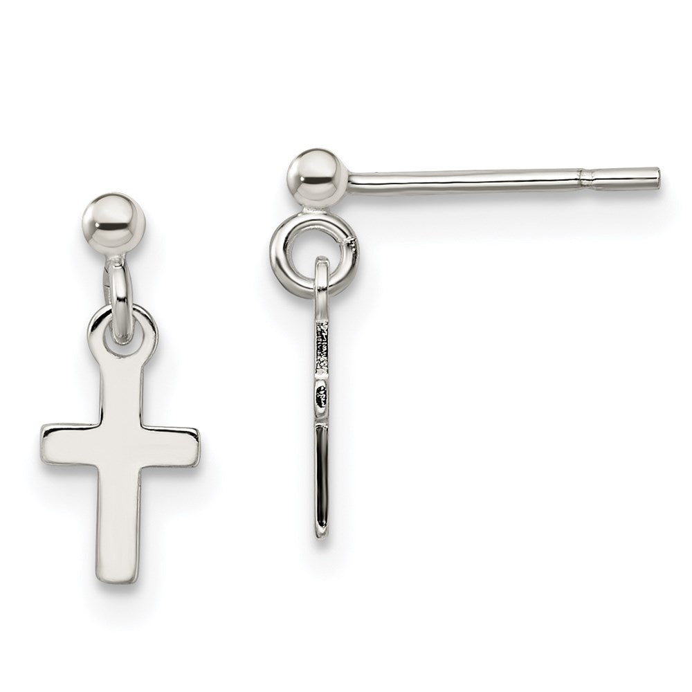 Polished;Post;Sterling silver;Dangle;Cross