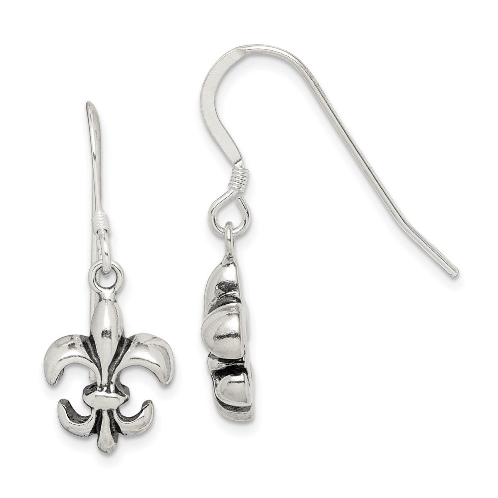 Polished;Sterling silver;Shepherd hook;Dangle;Antiqued