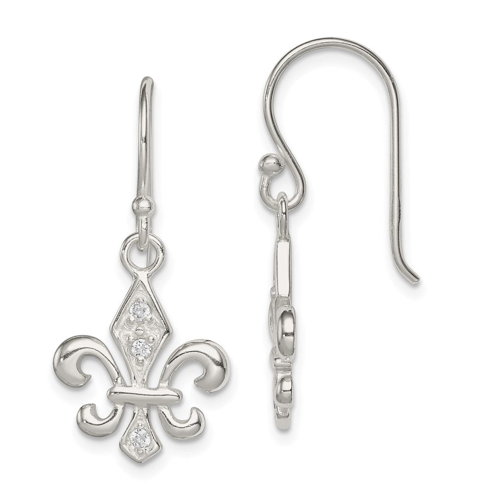 Polished;Sterling silver;CZ;Shepherd hook;Dangle