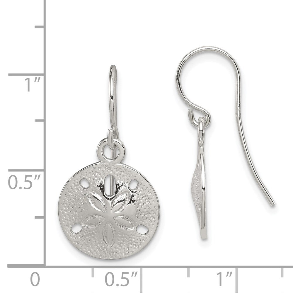 Sterling Silver Polished and Textured Sand Dollar Dangle Earrings