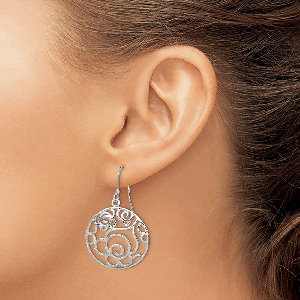 Sterling Silver Polished Fancy Circle Dangle Earrings