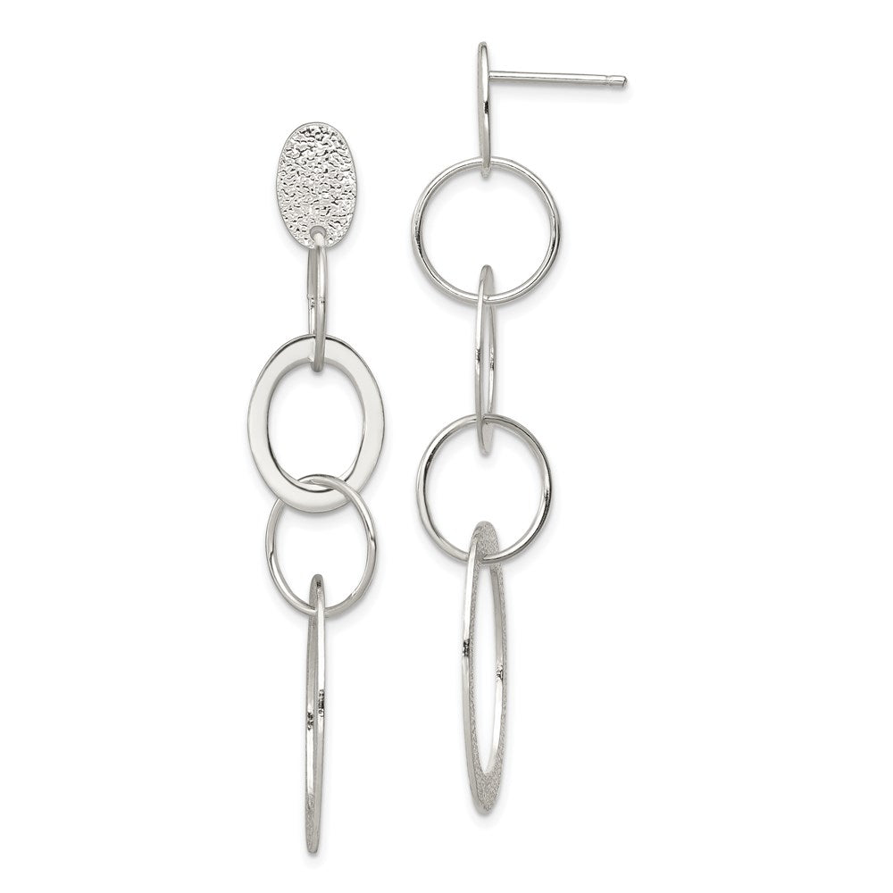 Polished;Post;Sterling silver;Textured;Dangle;Oval