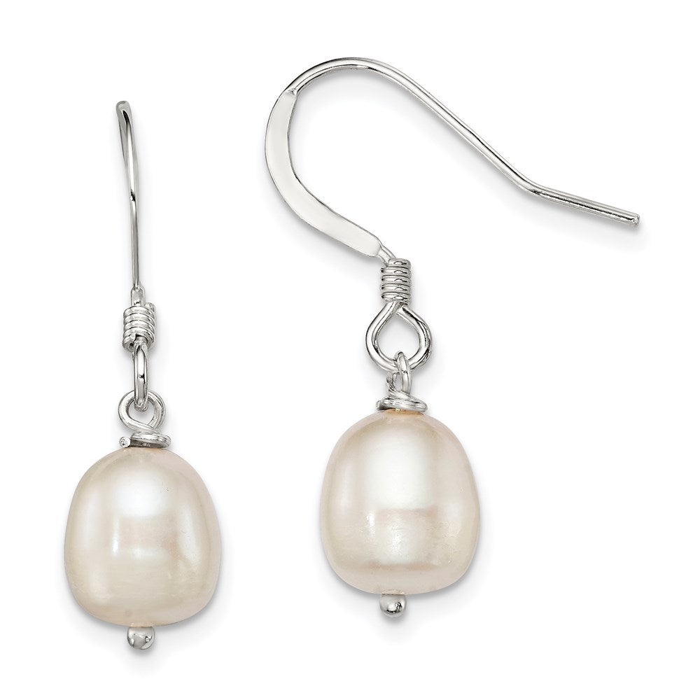 Polished;Sterling silver;Freshwater cultured pearl;Shepherd hook;Dangle