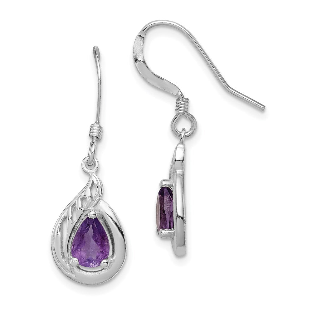 Polished;Open back;Genuine;Sterling silver;Amethyst;Shepherd hook;Dangle