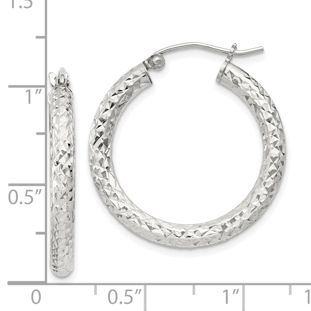 Sterling Silver D/C 3x25mm Hoop Earrings