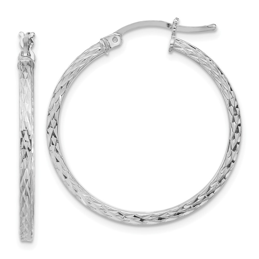 Diamond-cut;Sterling silver;Square;Hinged hoop