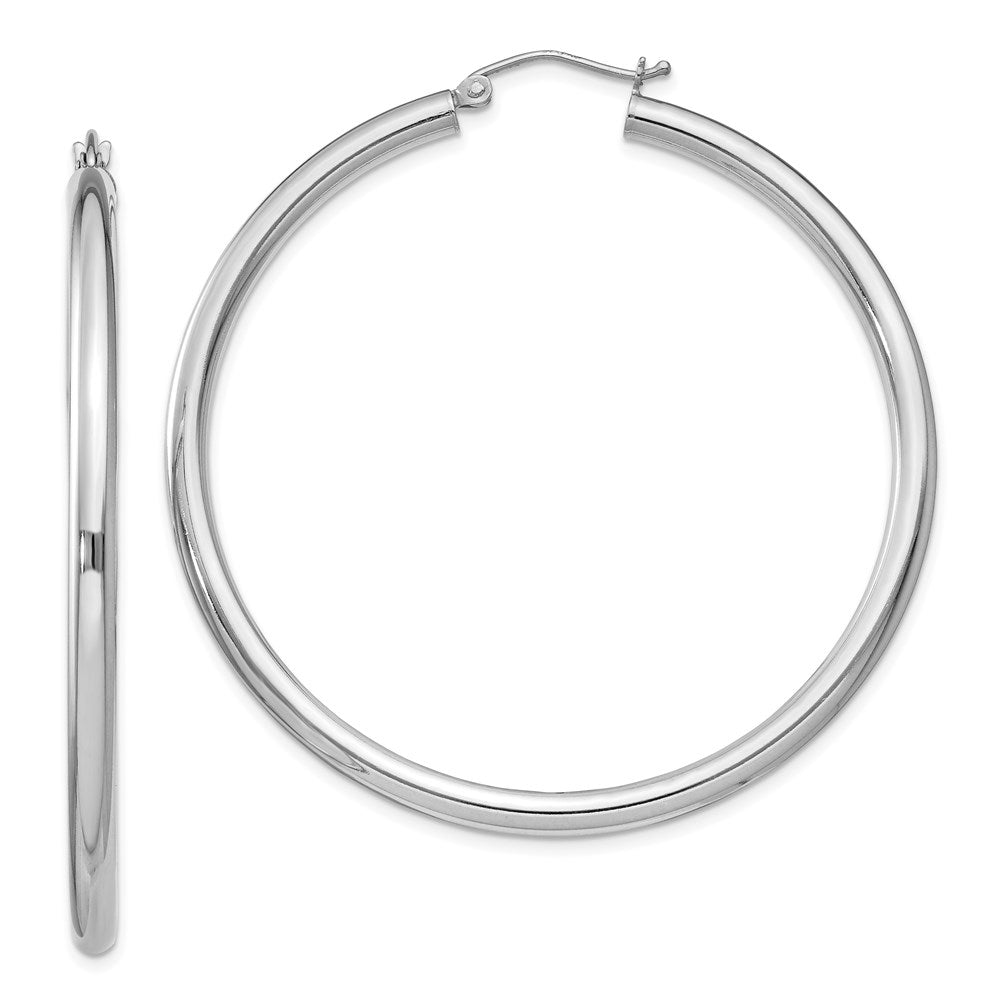Polished;Hinged post;Sterling silver;Round;Rhodium-plated