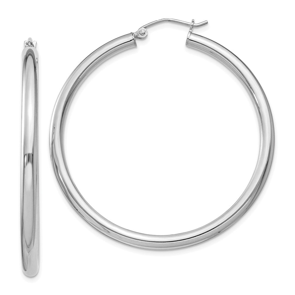 Polished;Hinged post;Sterling silver;Round;Rhodium-plated