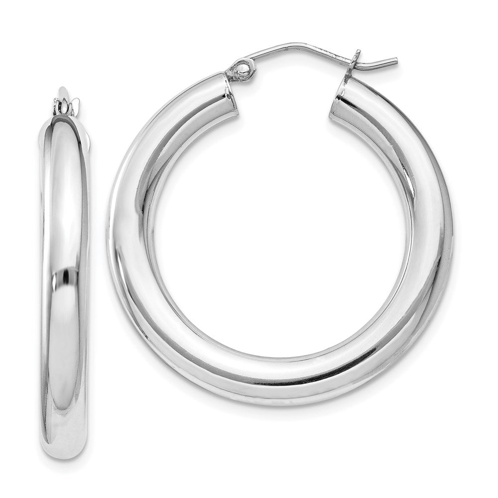 Polished;Hinged post;Sterling silver;Round;Hollow tube;Rhodium-plated