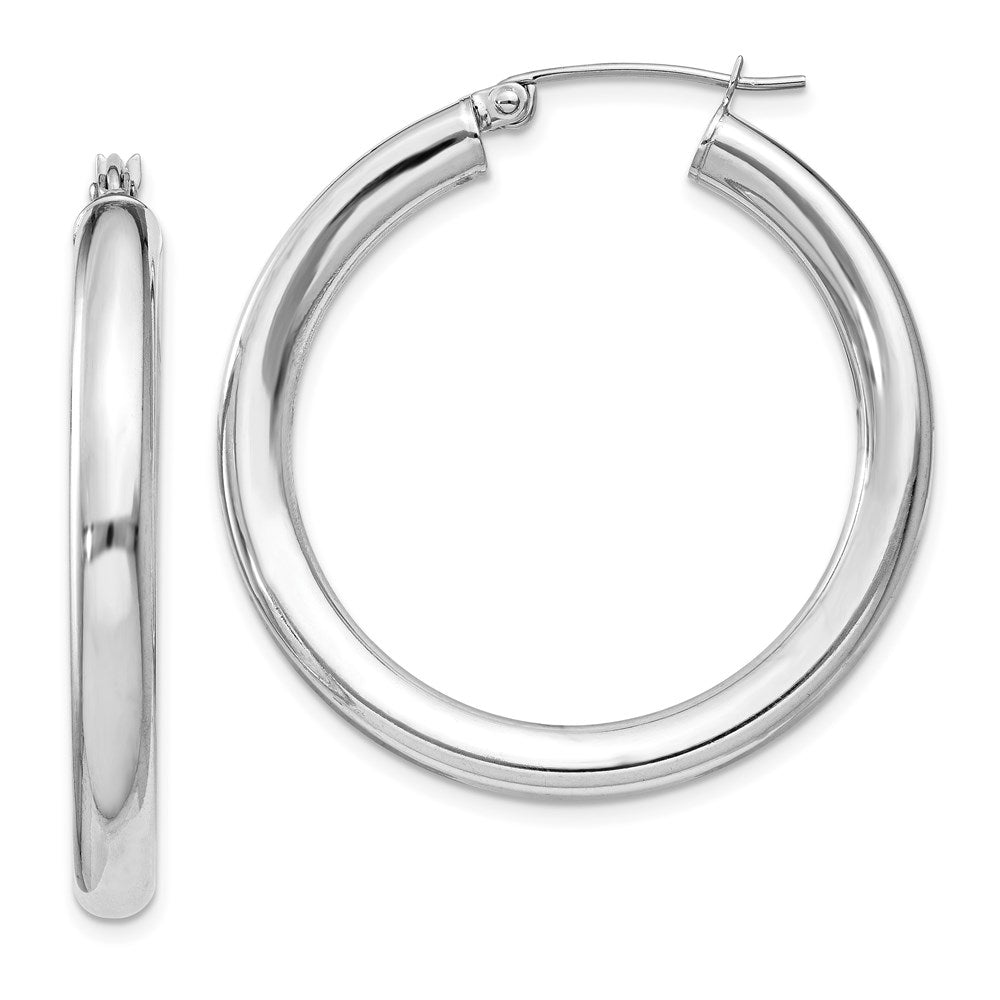 Polished;Hinged post;Sterling silver;Round;Hollow tube;Rhodium-plated