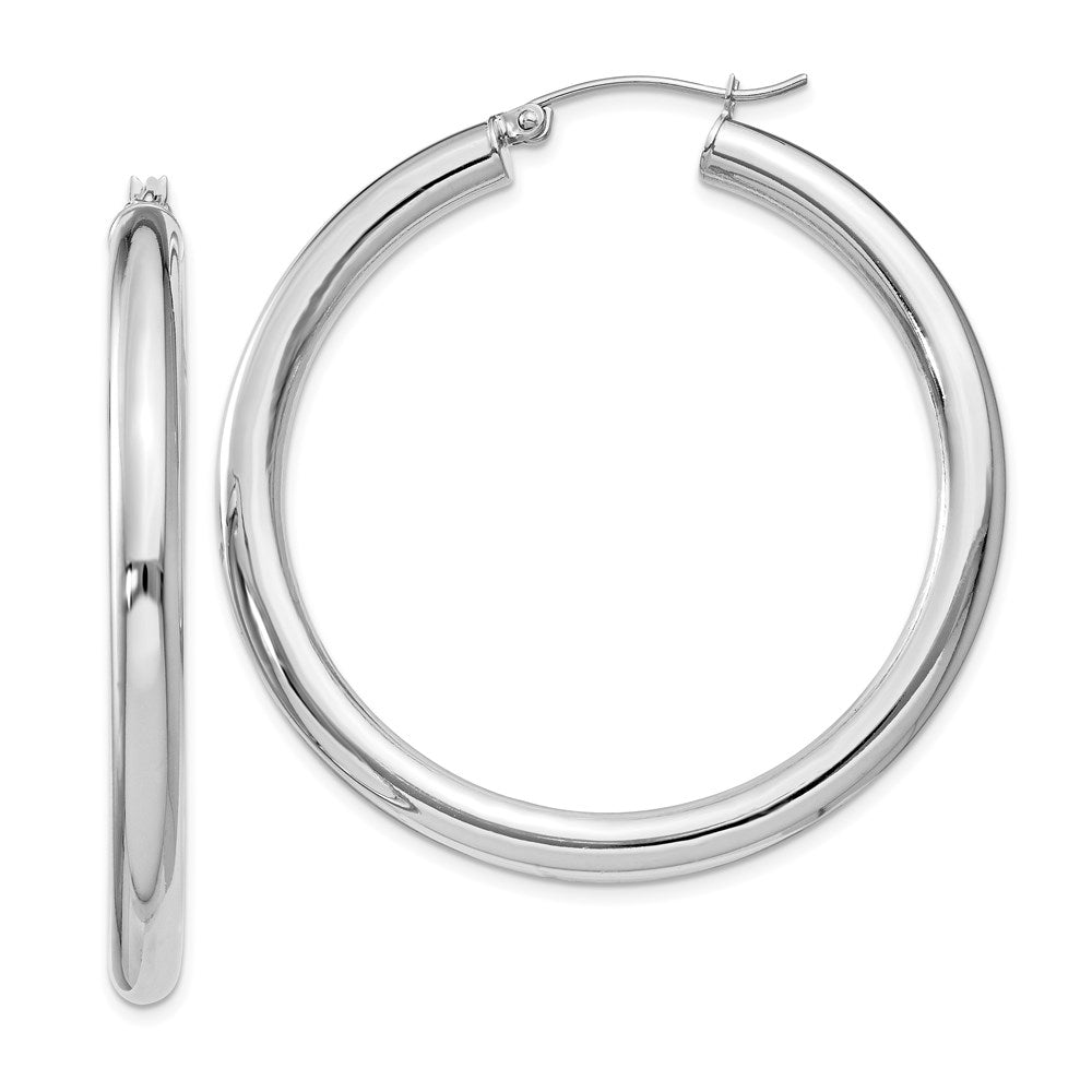 Polished;Hinged post;Sterling silver;Round;Hollow tube;Rhodium-plated