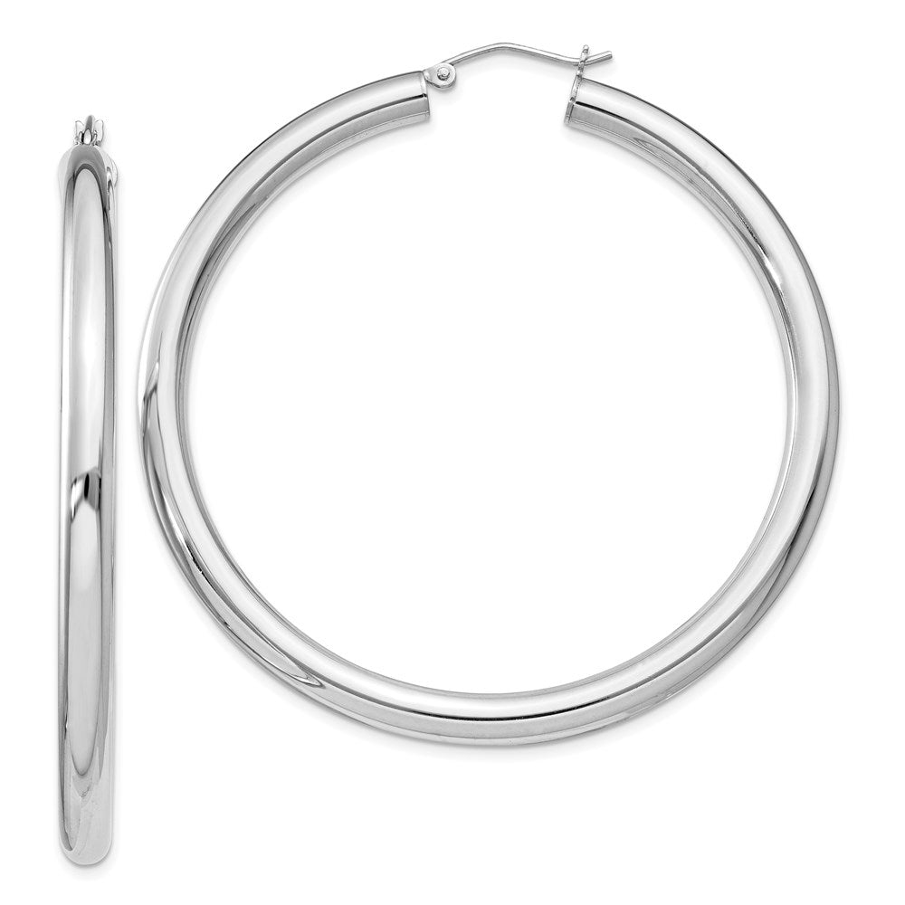 Polished;Hinged post;Sterling silver;Round;Hollow tube;Rhodium-plated