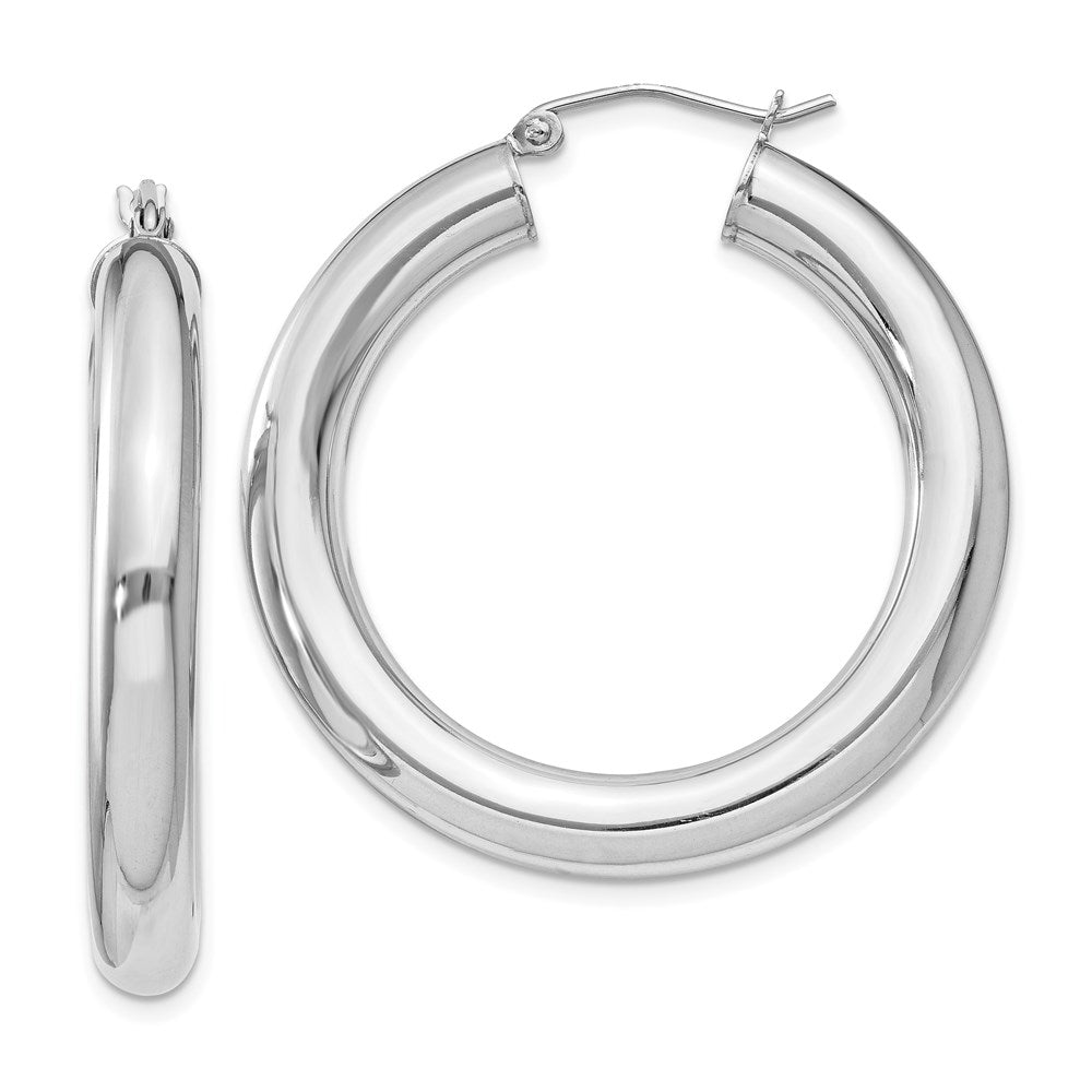 Polished;Hollow;Hinged post;Sterling silver;Round;Rhodium-plated