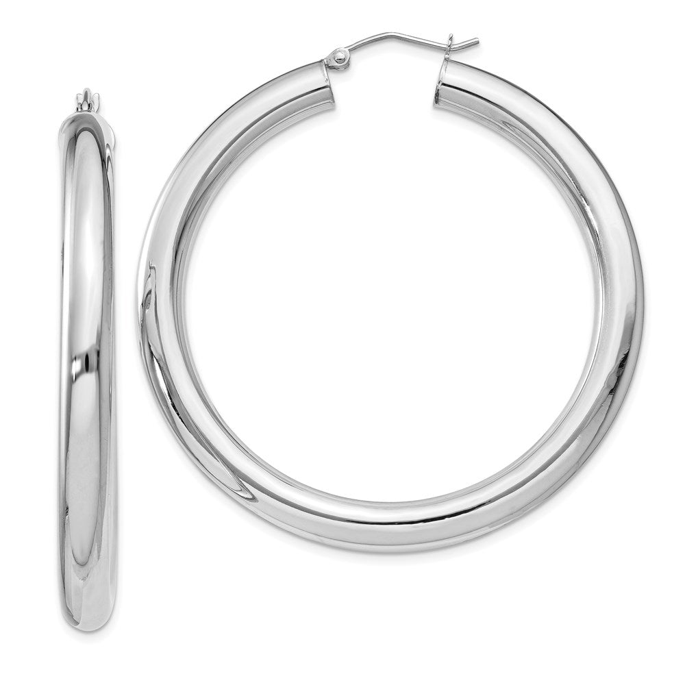Polished;Hinged post;Sterling silver;Round;Hollow tube;Rhodium-plated