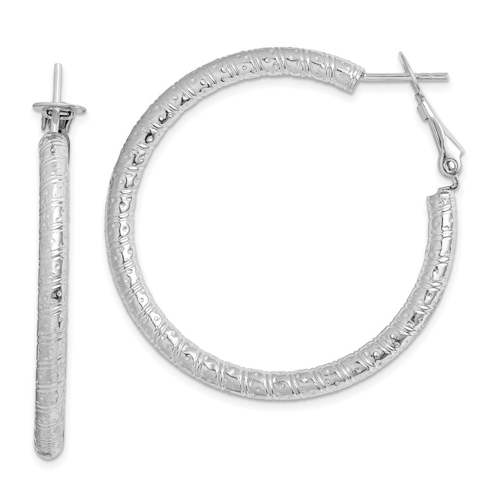 Hollow;Omega back;Sterling silver;Rhodium-plated