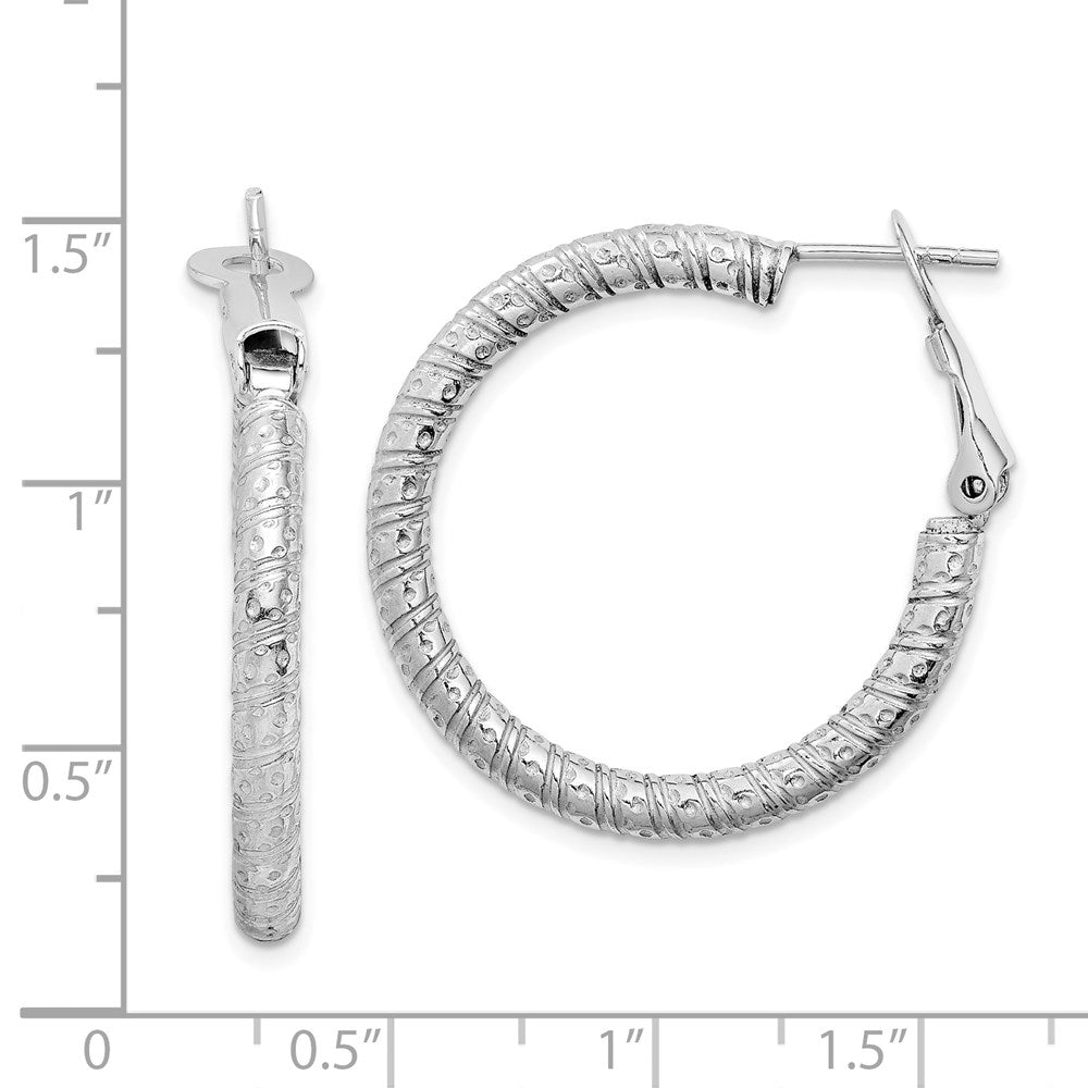 Sterling Silver Rhod-plated 3.25x30mm Omega Back Hoop Earrings
