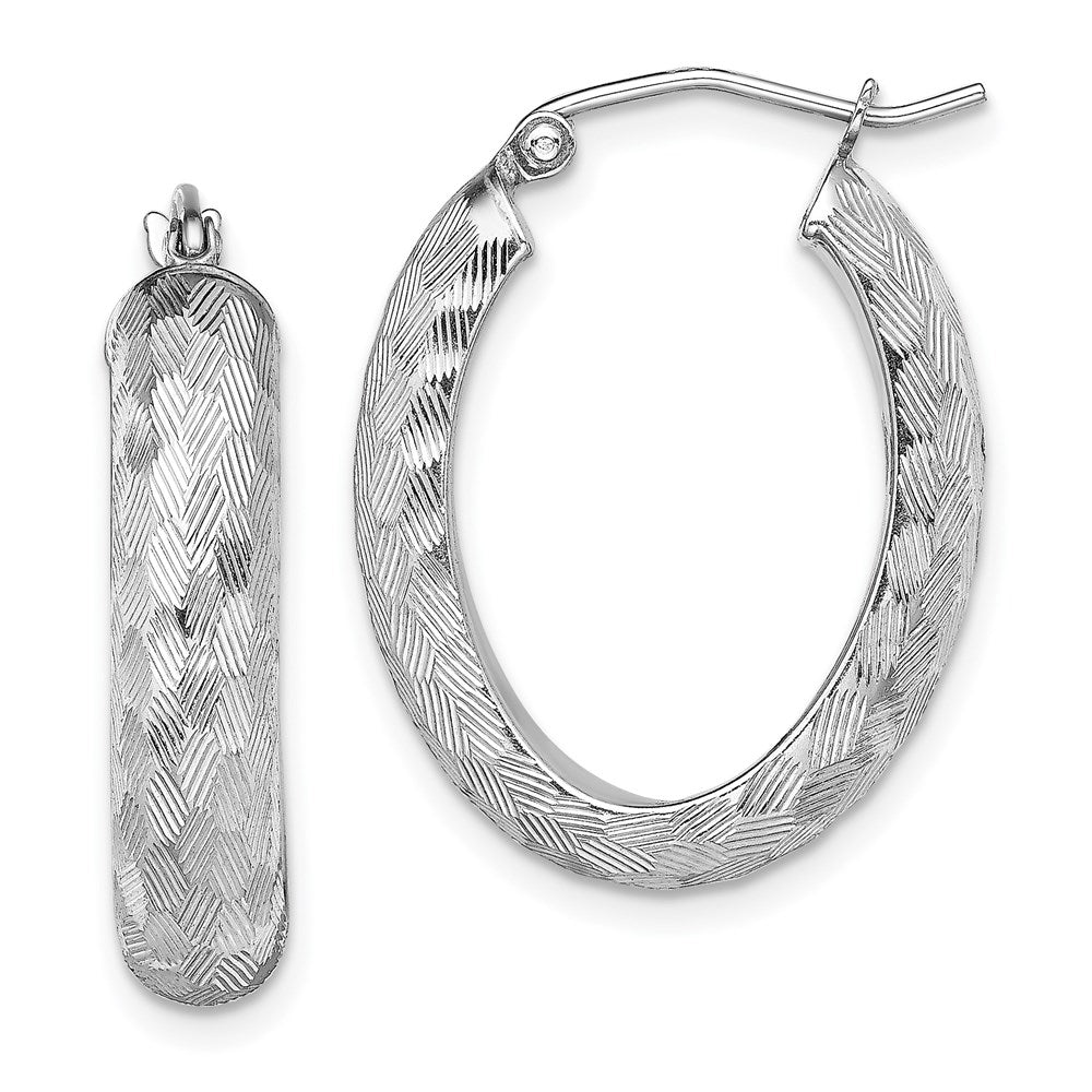 Diamond-cut;Sterling silver;Rhodium-plated;Oval