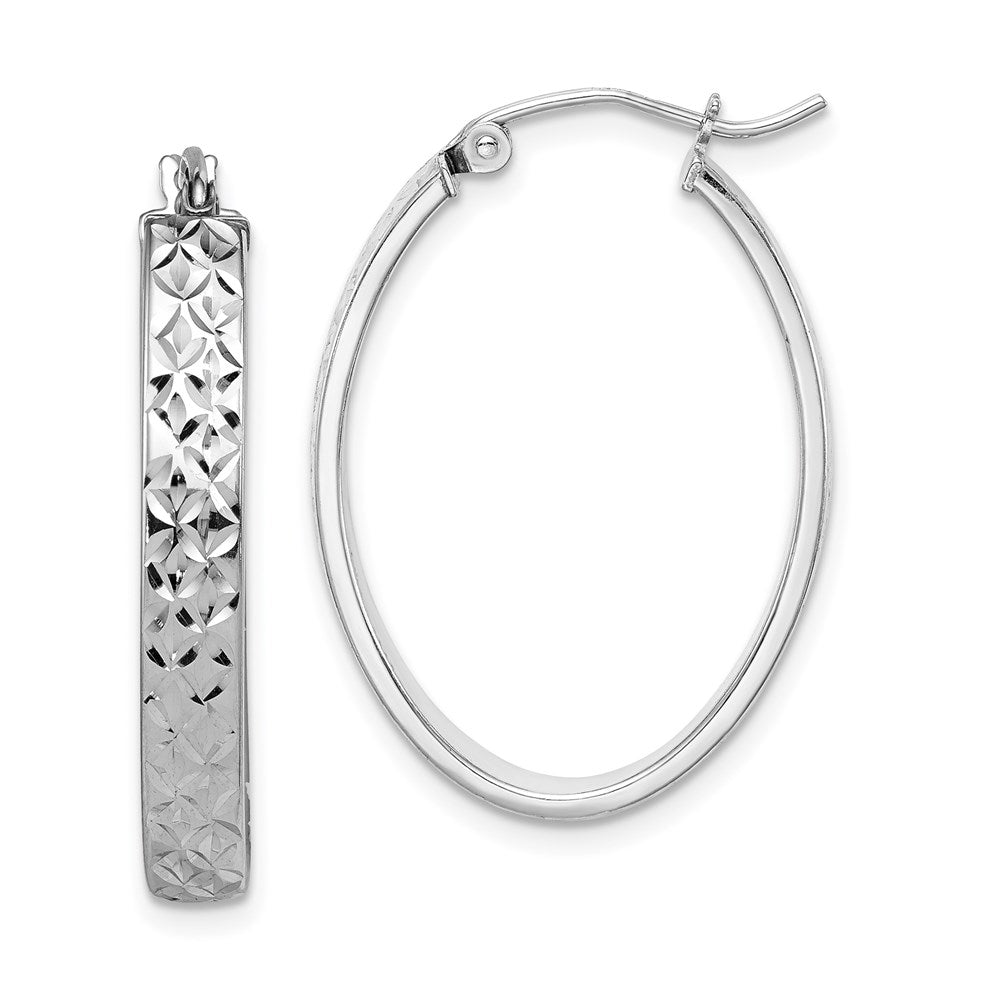 Diamond-cut;Hinged;Sterling silver;Rhodium-plated;Oval