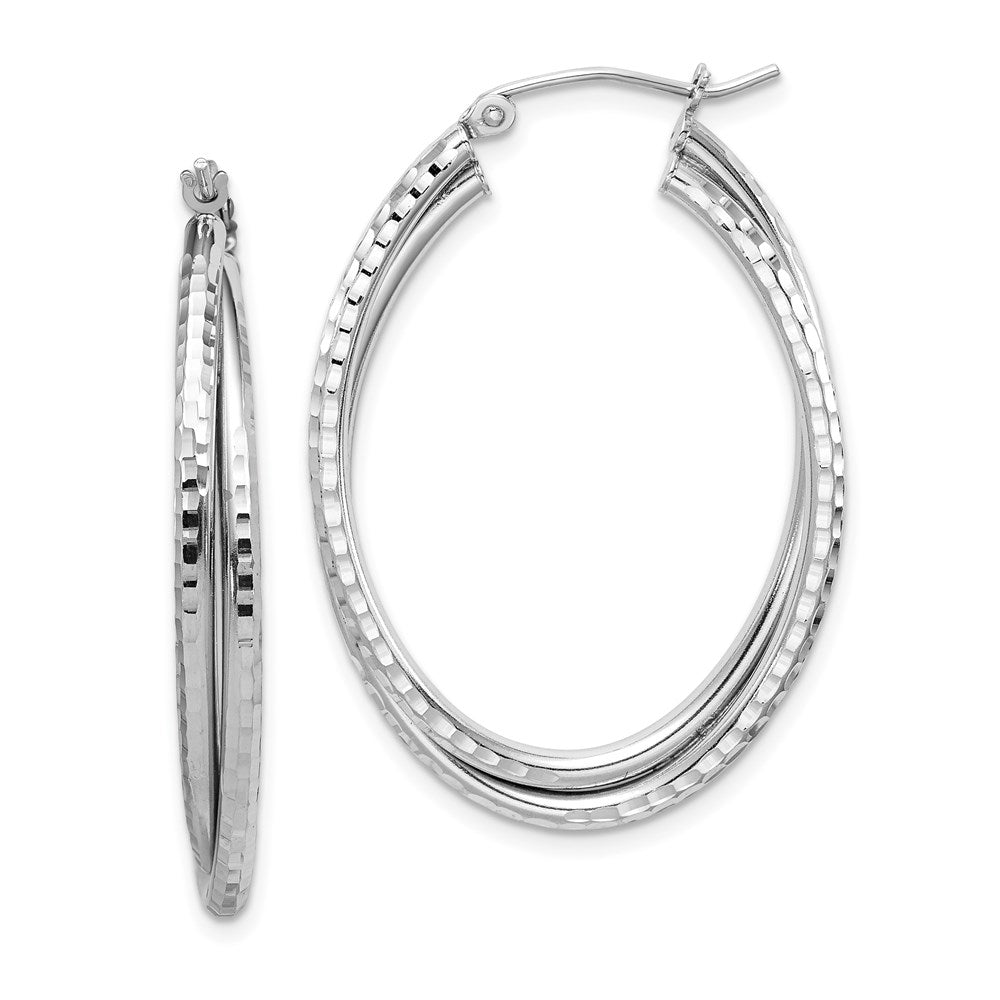 Hinged;Sterling silver;Textured;Rhodium-plated;Oval