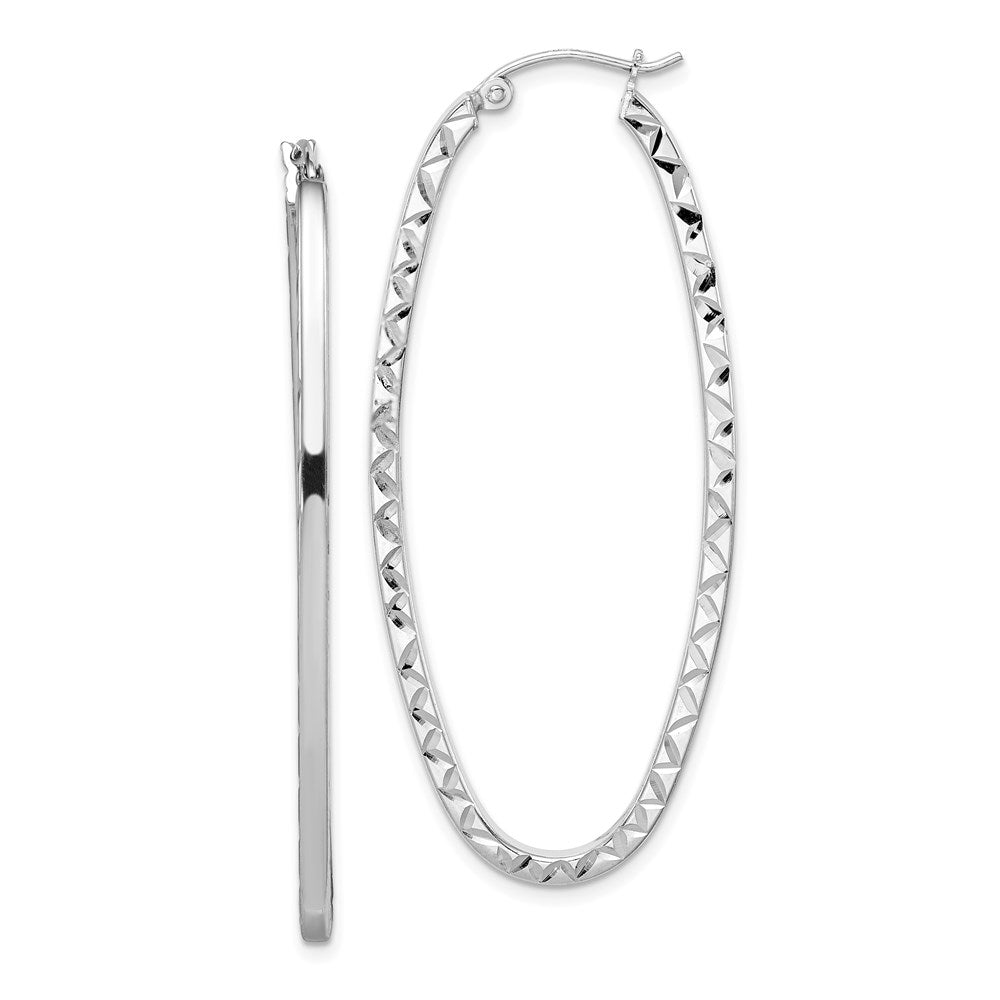 Diamond-cut;Polished;Hinged;Sterling silver;Rhodium-plated;Oval