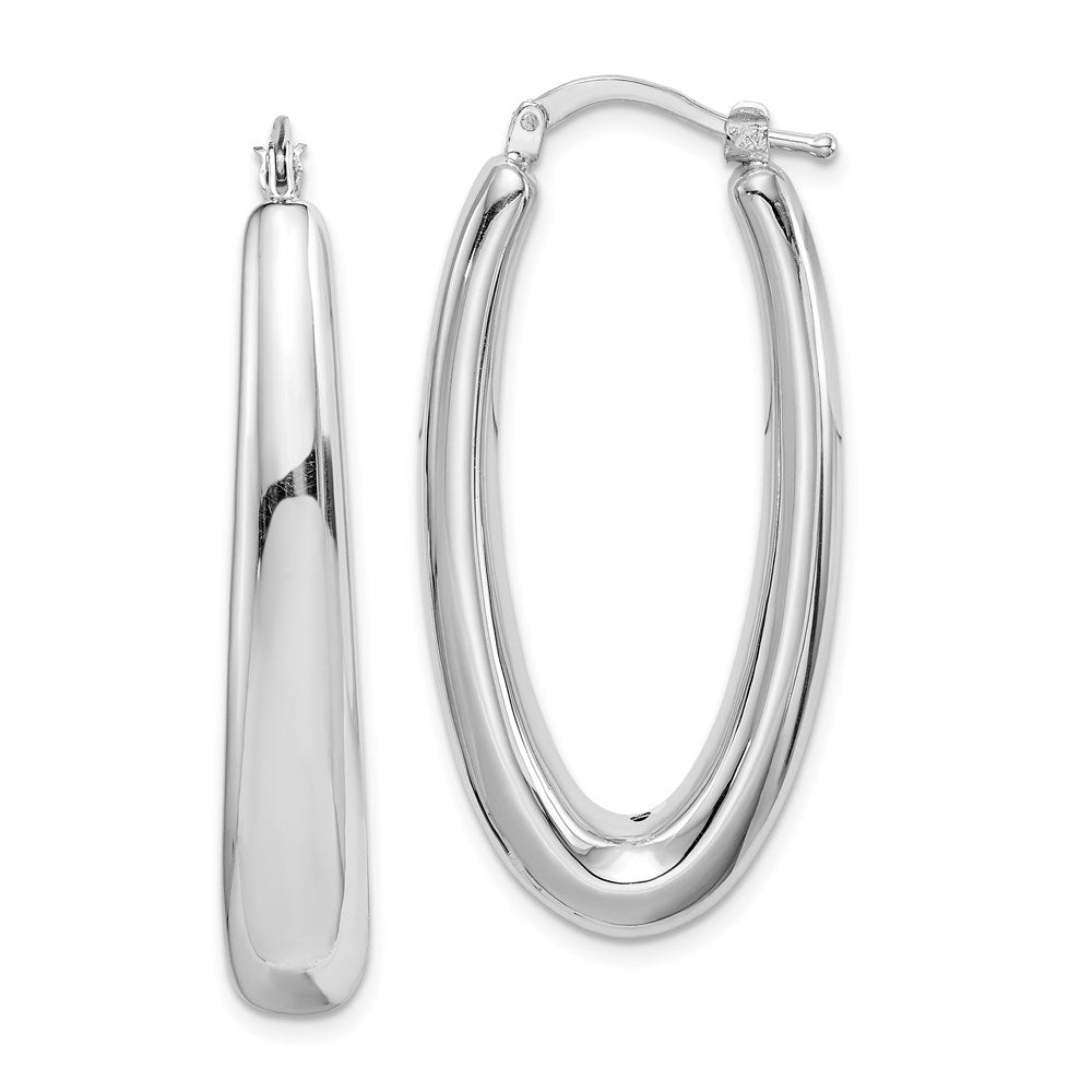 Polished;Hollow;Hinged post;Sterling silver;Rhodium-plated