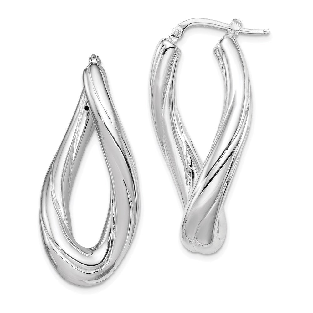 Polished;Hinged post;Sterling silver;Rhodium-plated;Oval;Twisted