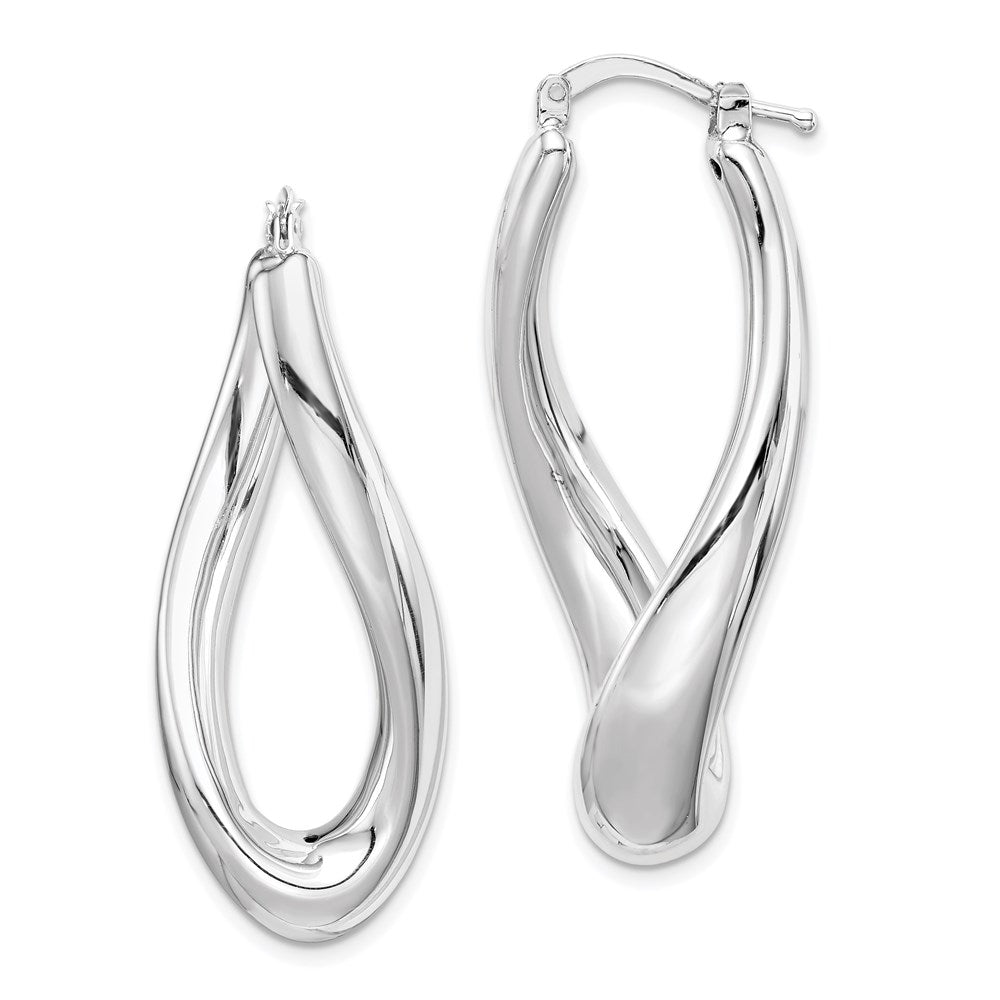 Polished;Hollow;Hinged post;Sterling silver;Rhodium-plated;Twisted