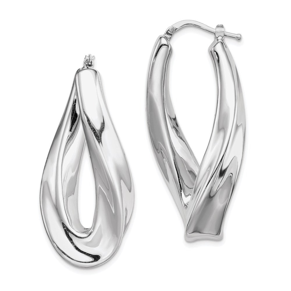 Polished;Hollow;Hinged post;Electroformed;Sterling silver;Rhodium-plated;Twisted