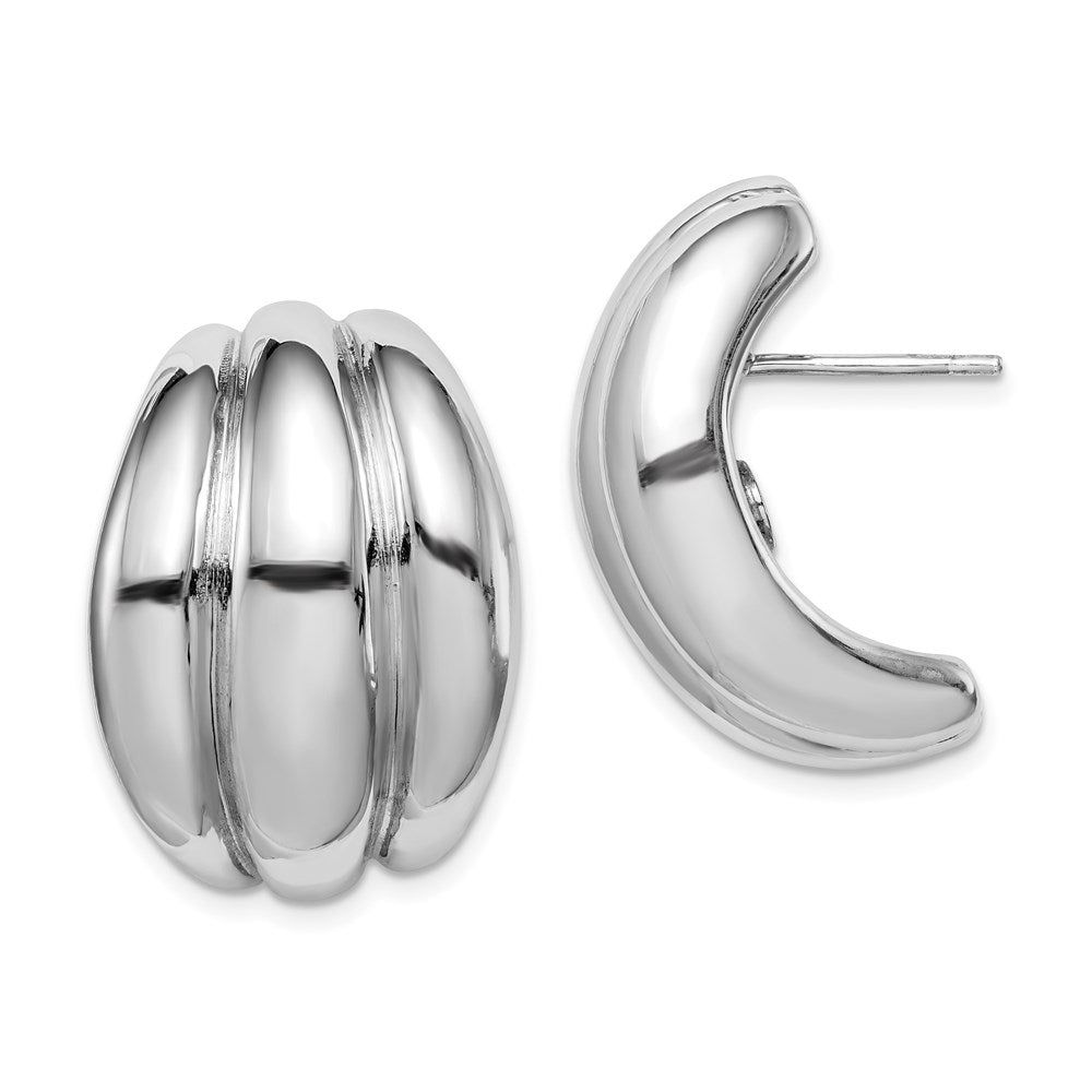 Polished;Hollow;Post;Sterling silver;Rhodium-plated