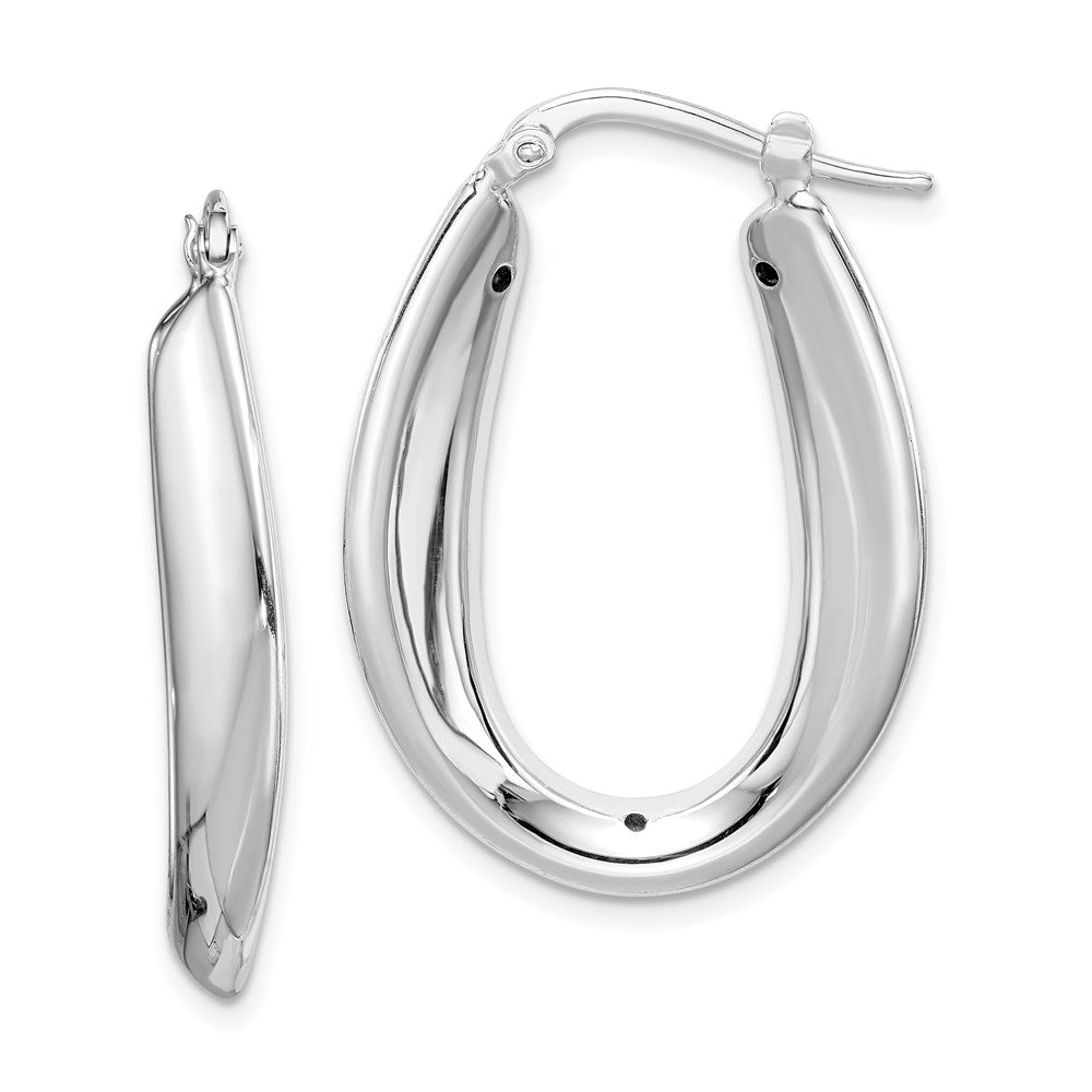 Polished;Hollow;Hinged post;Sterling silver;Rhodium-plated;Oval