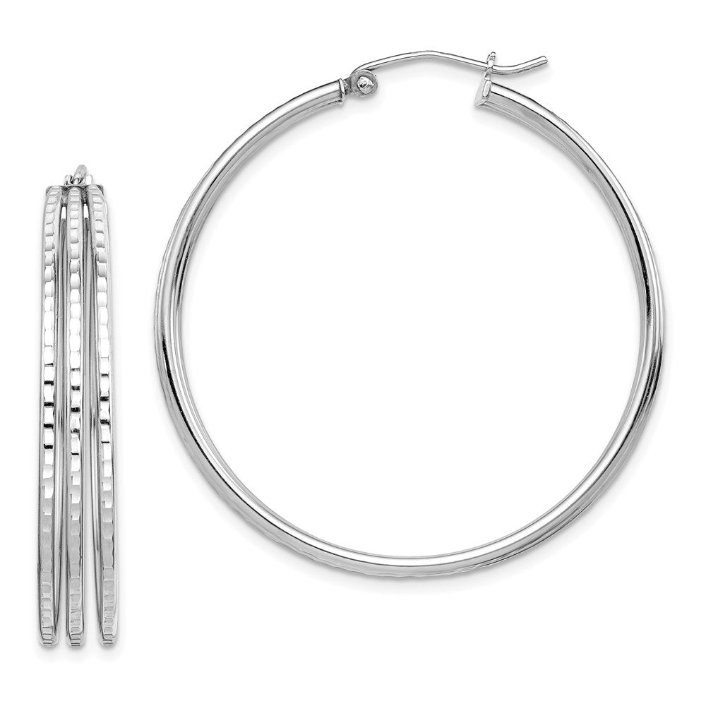 Hinged post;Sterling silver;Textured;Rhodium-plated