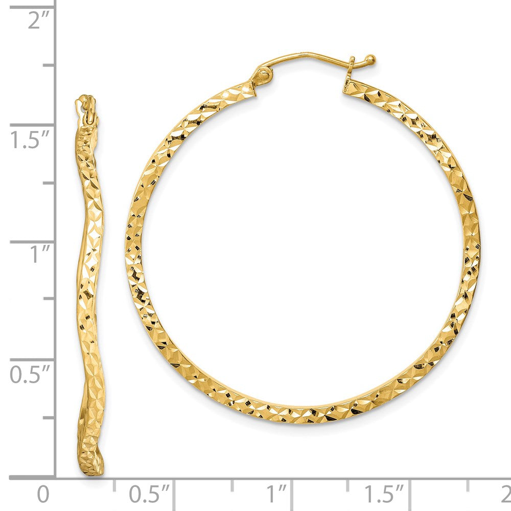 Sterling Silver Gold-plated Diamond Cut 2mm Wavy Hoop Earrings