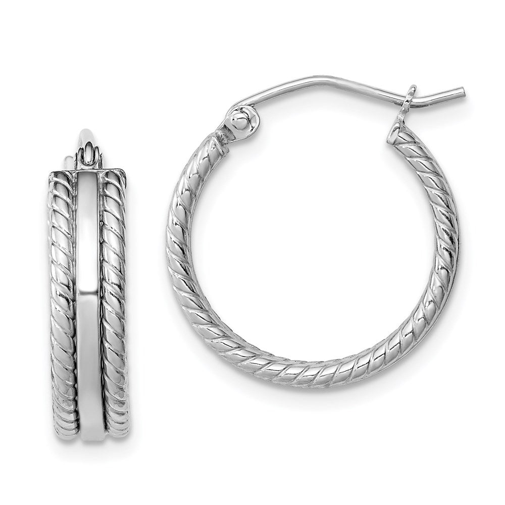 Polished;Hinged post;Sterling silver;Textured;Rhodium-plated