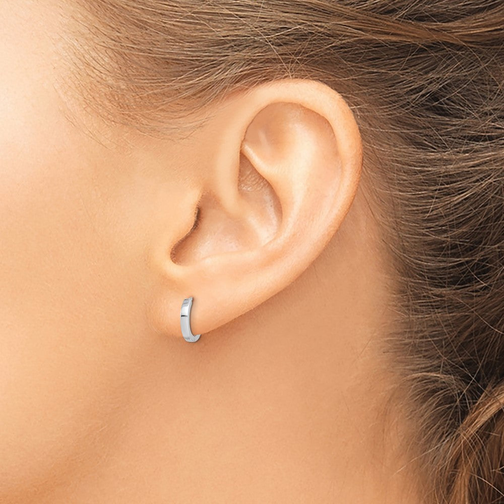 Sterling Silver Rhodium Polished Hinged Hoop Earrings