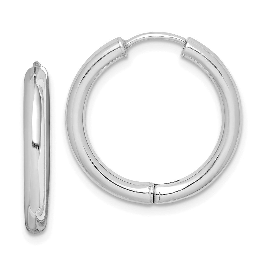 Polished;Hollow;Sterling silver;Rhodium-plated;Hinged hoop