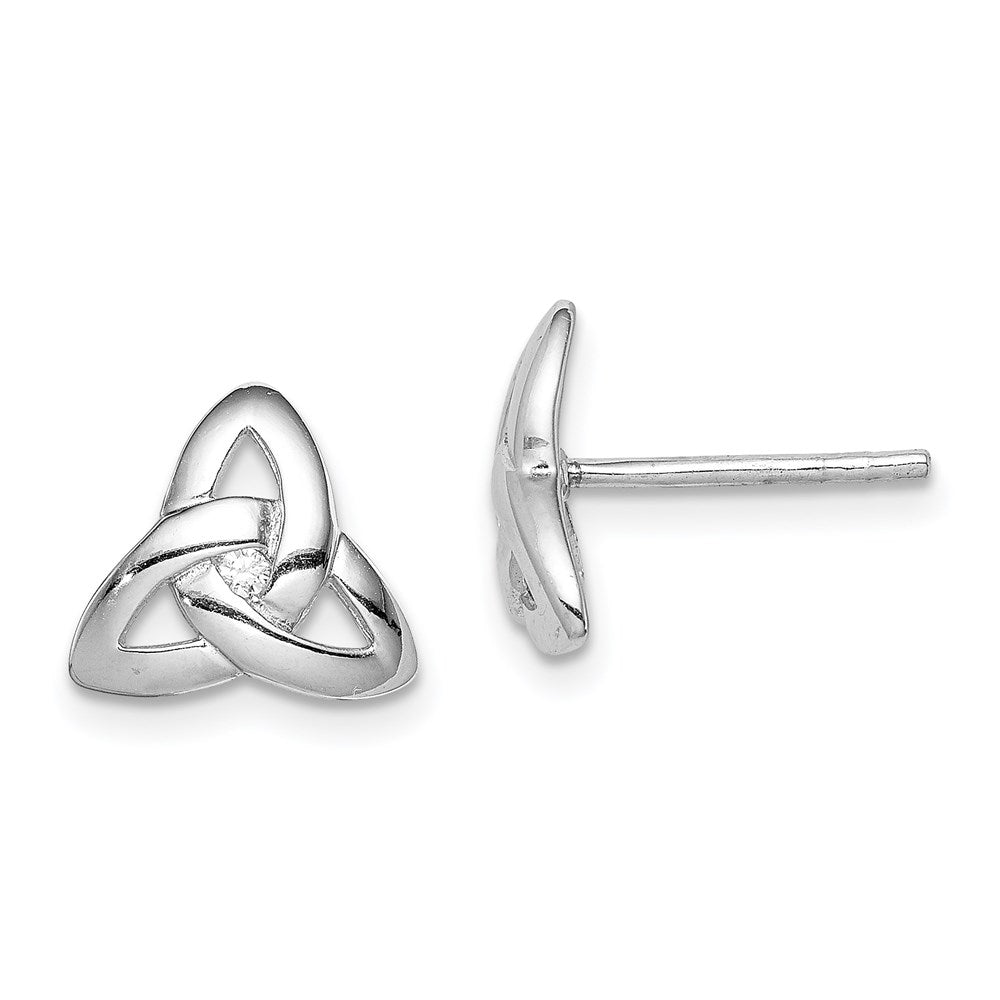 Polished;Post;Sterling silver;CZ;Rhodium-plated;Open
