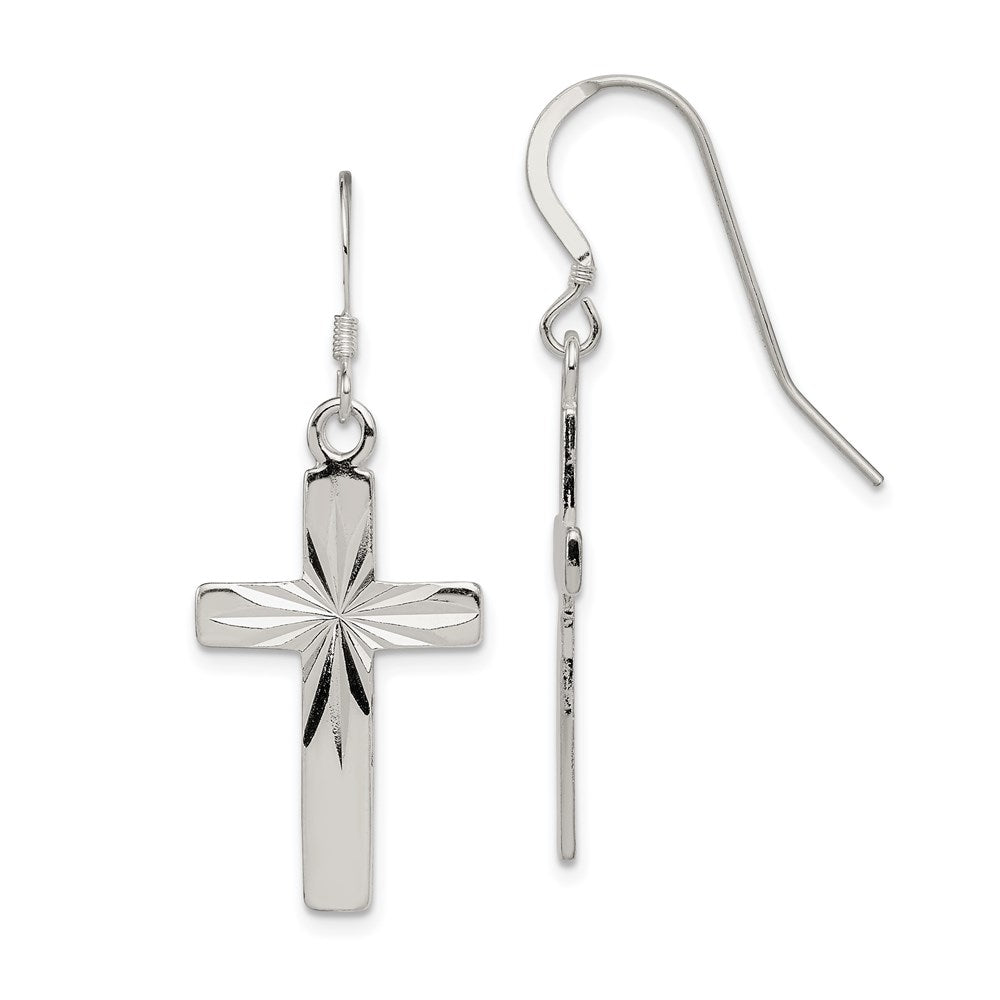 Polished;Sterling silver;Shepherd hook;Dangle;Diamond Cut