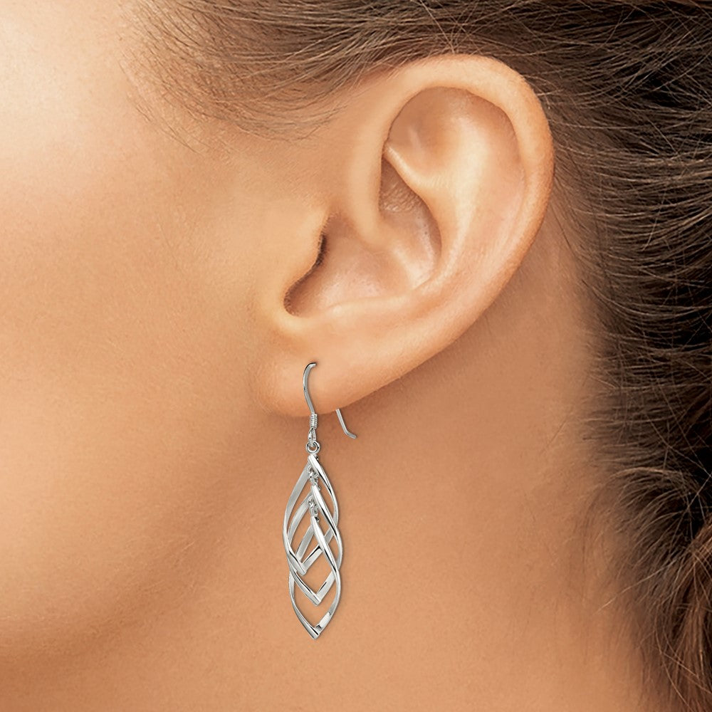 Sterling Silver Polished Fancy Twisted  & Intertwined Dangle Earrings