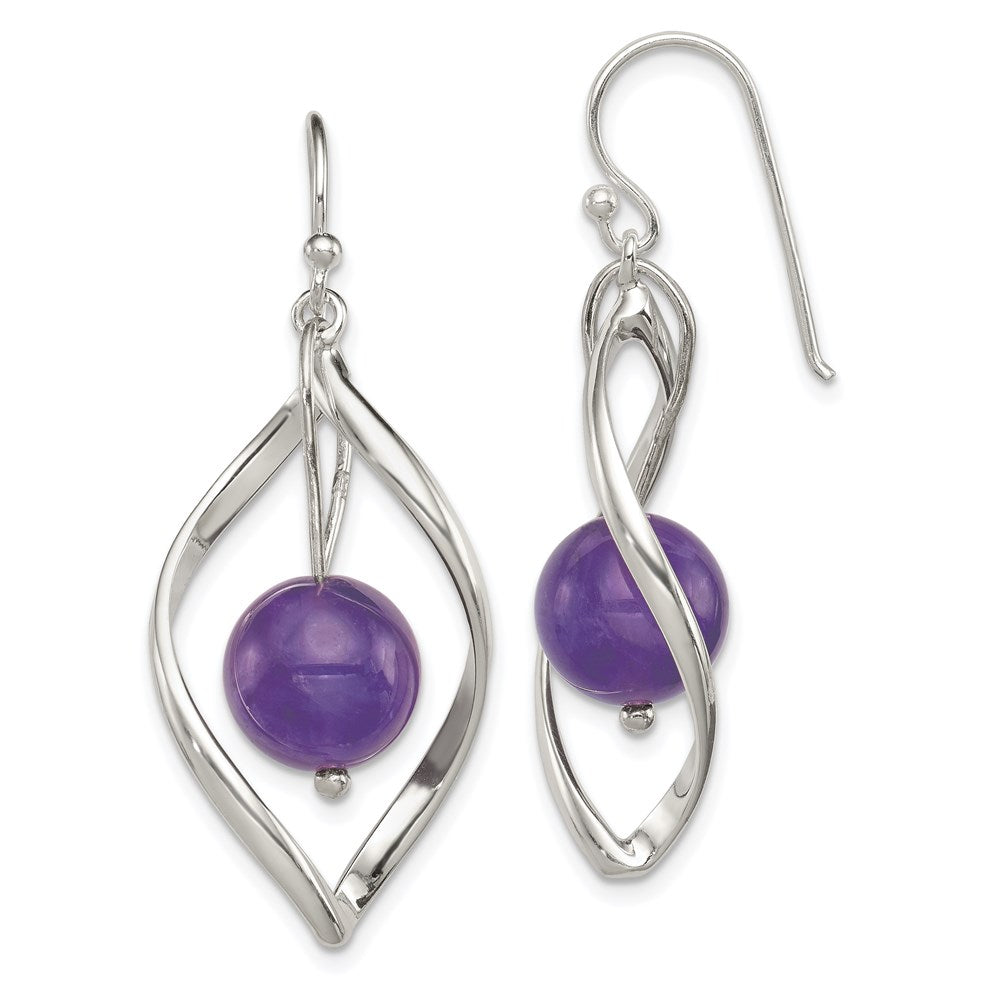 Polished;Sterling silver;Amethyst;Shepherd hook;Dangle;Twisted