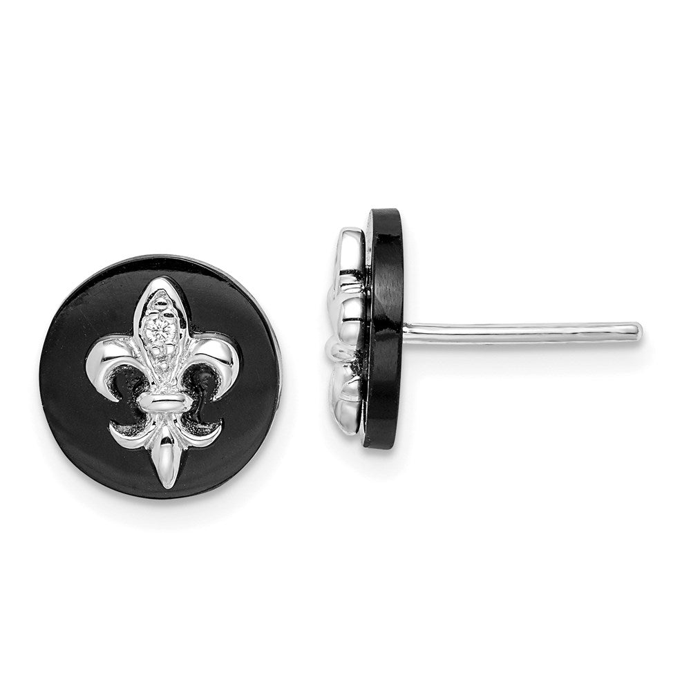 Polished;Post;Sterling silver;CZ;Onyx;Rhodium-plated
