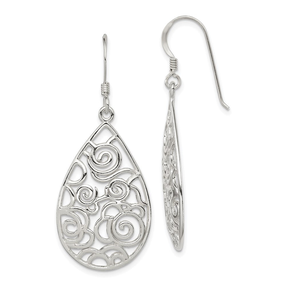 Polished;Sterling silver;Filigree;Shepherd hook;Dangle