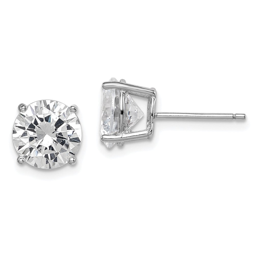 Polished;Post;Sterling silver;CZ;Round