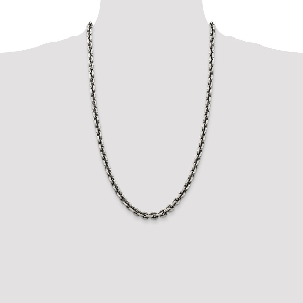 Sterling Silver Antiqued 7.0mm D/C Elongated Open Link Chain