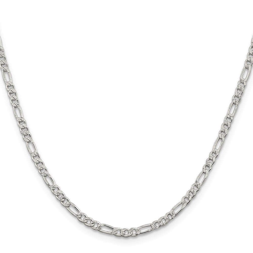 Sterling Silver 3mm Pav Flat Figaro Chain