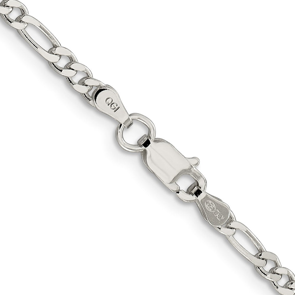 Sterling Silver 3mm Pav Flat Figaro Chain