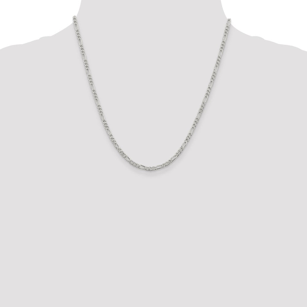 Sterling Silver 3mm Pav Flat Figaro Chain