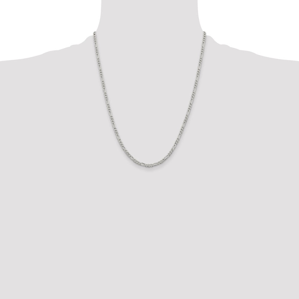 Sterling Silver 3mm Pav Flat Figaro Chain