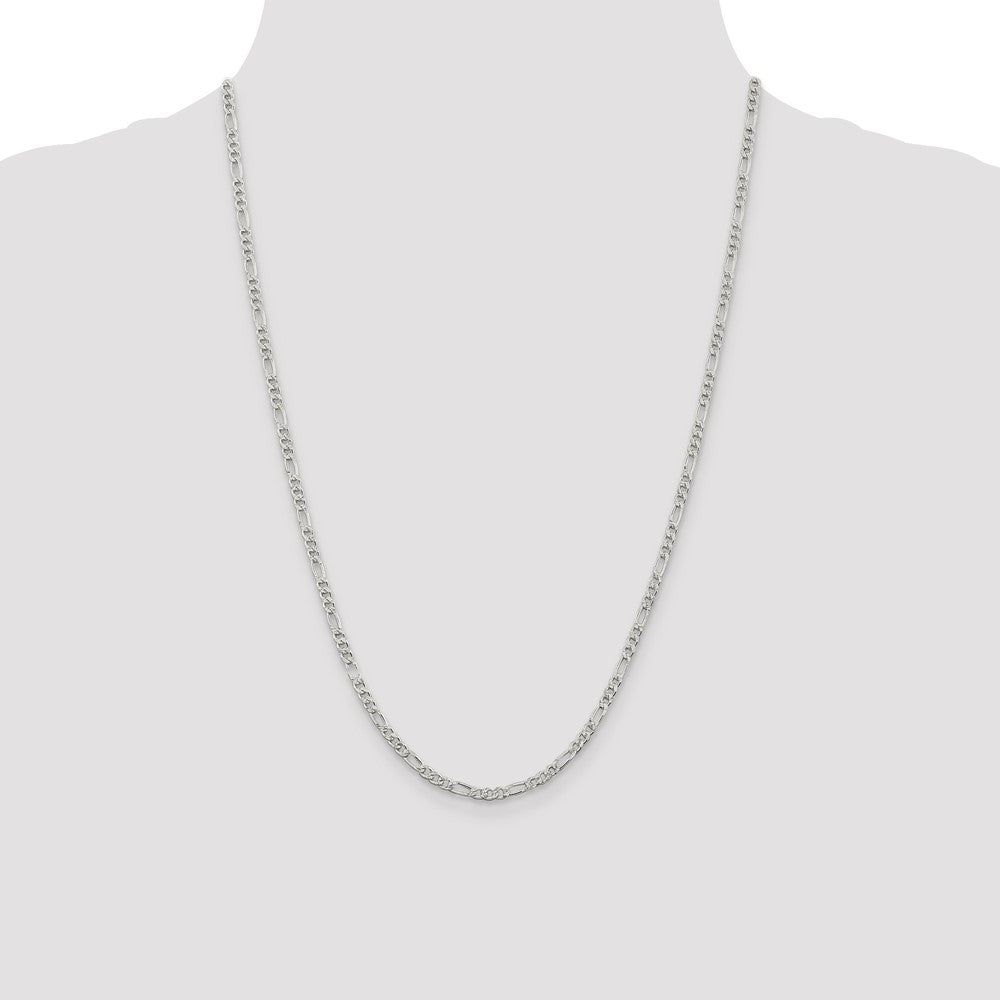 Sterling Silver 3mm Pav Flat Figaro Chain