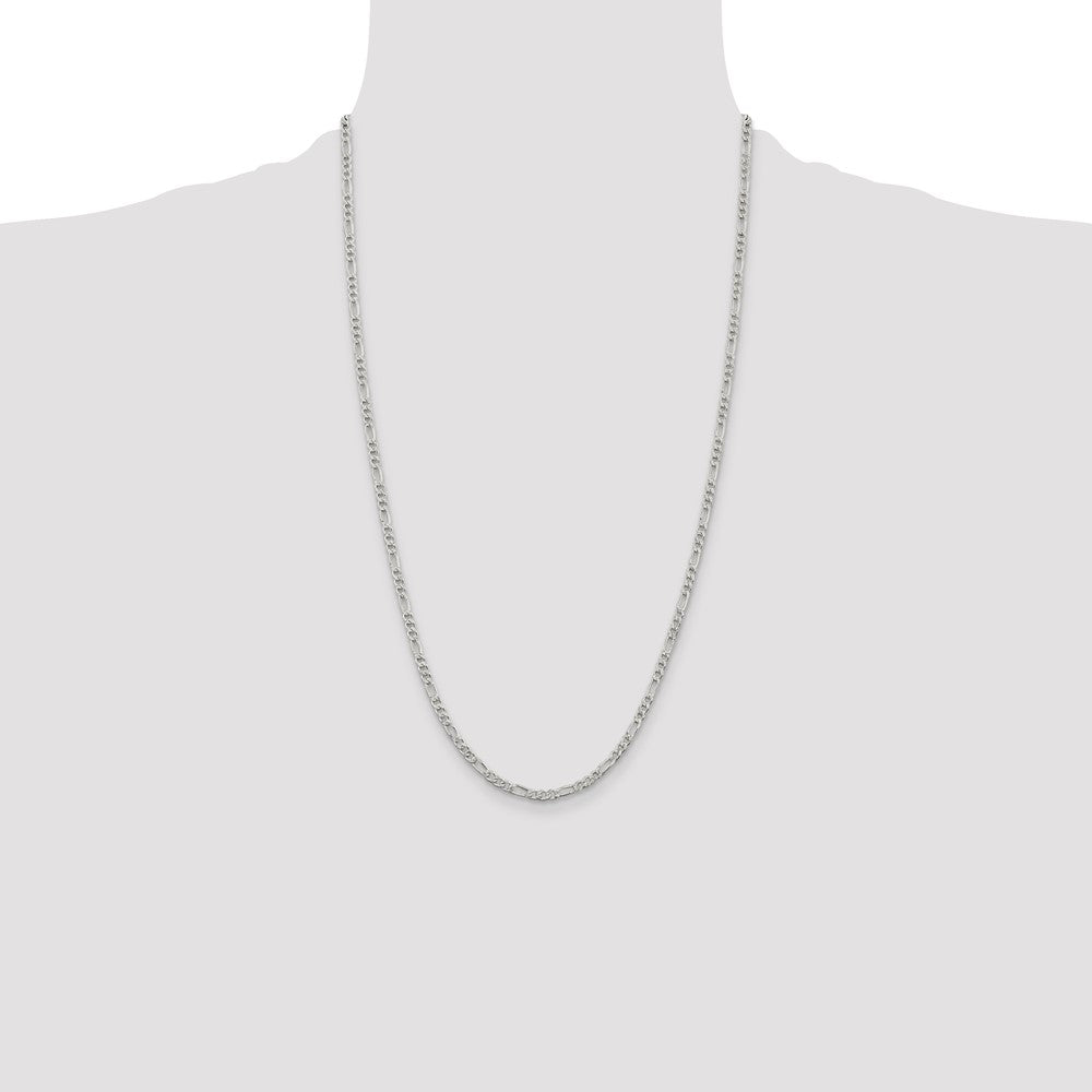 Sterling Silver 3mm Pav Flat Figaro Chain