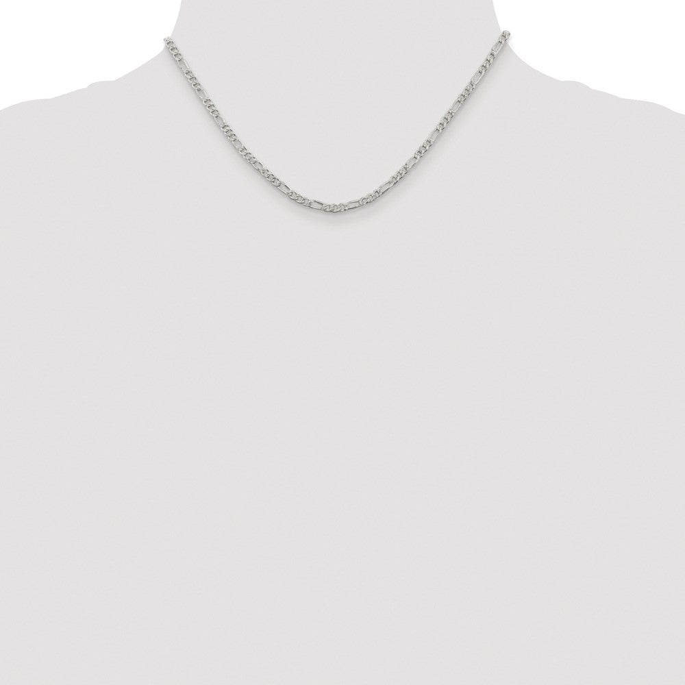 Sterling Silver Rhodium-plated 3mm Pav Flat Figaro Chain